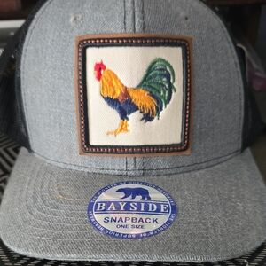 Gray Snapback Hat with Rooster Patch